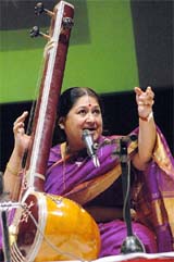 Acclaimed singer Shubha Mudgal performs during the closing ceremony of Lalit Kala Akademi's golden jubilee celebrations