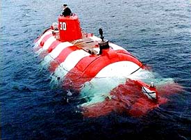 The project 1855 Priz naval mini-submarine is seen in this undated file picture