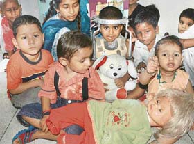 Children suffering from paediatric cancers share pain and joy at the toy bank which NGO Sahayta Cancer Sahyog has created for them at the Advanced Paediatric Centre of the PGI