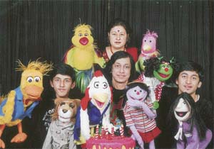 Ramdas and Aparna Padhye with their puppets in Singapore