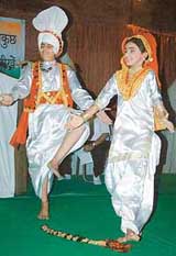 Students perform during the Teej celebrations at Dev Samaj Girls Senior Secondary School, Chandigarh