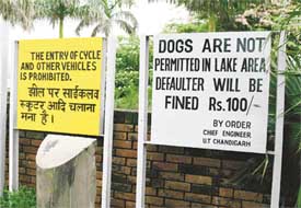 The dos and donts at the Sukhna Lake are posted on boards at the entrance