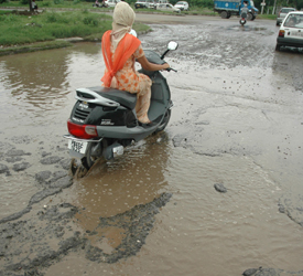 Due to downpour for the past two days, city roads have caved in at several places