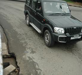 Due to downpour for the past two days, city roads have caved in at several places