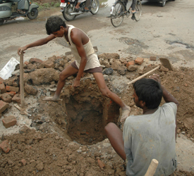 Due to downpour for the past two days, city roads have caved in at several places