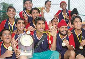 The Chandigarh team in a jubilant mood after winning the first Dodgeball Senior National Championship at the sports complex, Sector 7, Chandigarh, on Sunday