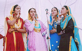 Students of the Bhag Singh Khalsa College for Women, Abohar, perform at Mela Teeyan Da organised on Sunday.