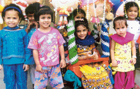 Students of Lovely Lotus School, Ludhiana, celebrate Teej on the school premises