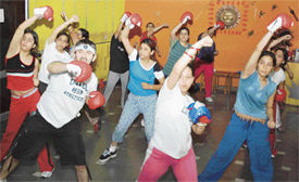 Participants work out at a workshop organised by the Footloose Institute of Art and Fitness in Ludhiana