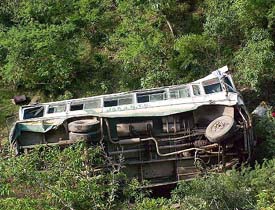 The bus carrying Vaishno Devi pilgrims that fell into a nullah near Jammu on Tuesday. 