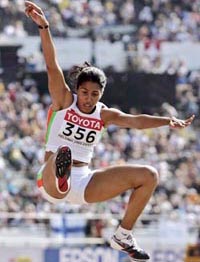 Anju Bobby George competes in the womens long jump qualification round at the World Athletics Championships in Helsinki on Tuesday