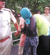 Bollywood actress Nazar Khan who was arrested in a case of prostitution from a farm house in the Capital
