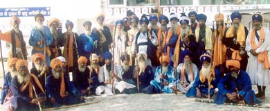 Activists of the Shiromani Panth Akali Budha Dal Panjwan Takht at a dharna against the government failure to punish those guilty of the 1984 riots in Ludhiana on Thursday