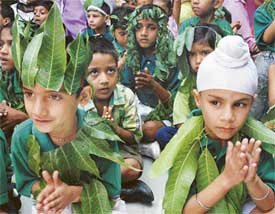 Students of Blue Bird High School, Panchkula, celebrate green day