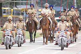 A view of the Independence Day parade rehearsal at Parade Ground in Chandigarh on Friday