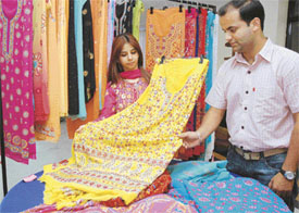 Pragati Chawla with her designer collection in Ludhiana on Friday