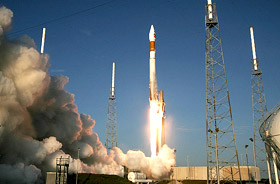 A Lockheed Martin Atlas V rocket lifts off from pad 41 with the Mars Reconnaissance Orbiter spacecraft at the Cape Canaveral Air Force Station in Florida on Friday