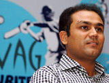 Virender Sehwag addresses a press conference in New Delhi on Saturday