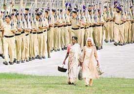 Participants and workers at the Parade Ground in Sector 17, Chandigarh, all set for the Independence Day celebrations on Monday