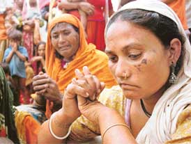 Women of Kumhar Colony, Sector 25, Chandigarh, who were allegedly beaten up by the Kharar police