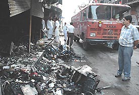 This is what remains of two shops in Ambala where a fire broke out in the wee hours of Sunday