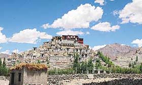 A view of Thicksey Monastery, near Leh, where an awareness project on nature conservation is going on
