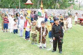 Students of Sai Grace Public School, Saidpura, dressed in colourful attires on the occasion of Independence Day