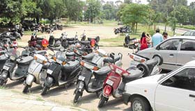 Haphazardly parked vehicles in Arts Blocks 1 and 2 of Panjab University, Chandigarh