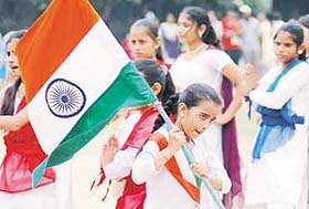 Students of Govt School present a cultural programme at the Independence Day celebrations in Mohali