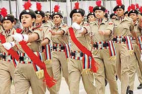 NCC cadets hold a march past at the Independence Day function at Parade Ground, in Chandigarh