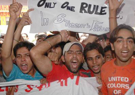 Students from affiliated colleges of Punjab Technical University hold a dharna on the university campus in Jalandhar on Tuesday.