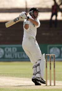 New Zealands Stephen Fleming pulls a delivery on the second day of the second Test against Zimbabwe in Bulawayo on Tuesday