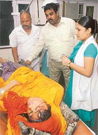 The body of Jaswinder Kaur, constable of the Chandigarh Police, who was drowned in an uncovered manhole of a sewerage line