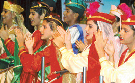 Girls take part in the Inter-School Qawwali competition held at Tagore Theatre in Sector 18, to pay tributes to the founder of Ajit Karam Singh International Public School, Sector 41, Chandigarh on Thursday.