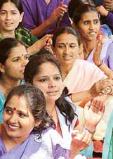 Members of the Peoples Action for Employment Guarantee stage a dharna at Jantar Mantar in New Delhi on Thursday. 