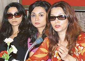 Lillette Dubey (extreme right) with her daughters, Era and Neha, in Ludhiana on Friday. 