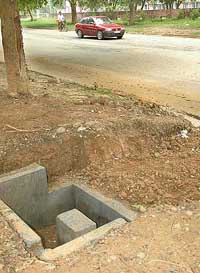A stormwater drain on road dividing Sector 29 and 30.