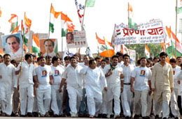 Indian Youth Congress members taking out a march from "Veer Bhoomi, the samadhi of the late Prime Minister Rajiv Gandhi" to commemorate his 61st birth anniversary in the Capital on Saturday.