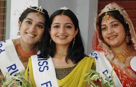 Winners of Ms Fresher contest held at Ramgarhia Girls College in Ludhiana on Saturday.