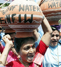 Water activists protest for clean and affordable water outside the World Bank building in New Delhi 