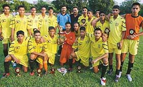 The winning team of the Chandigarh Football Academy, Sector 42, at the football stadium, Sector 17, Chandigarh
