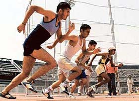 Participants in action during the Ludhiana District Athletics Championship held at Guru Nanak Stadium
