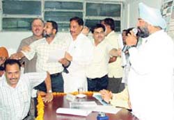 Pandemonium during the General House of the Ludhiana MC on Monday.