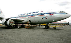 An Ilyushin-96-300 passenger plane stands at Moscow Domodedovo airport awaiting inspection on Monday