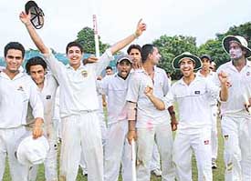 A jubilant team of DAV College, Sector 10, after winning the Samuel Banerjee Memorial Cricket Tournament played at DAV College, Chandigarh, on Tuesday.