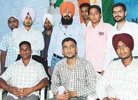 NSUI functionaries address a press conference at Congress Bhavan in Ludhiana on Tuesday.