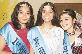 Richa (centre) has been declared Miss Fresher of Guru Gobind Singh College for Women at a function in Chandigarh on Thursday.