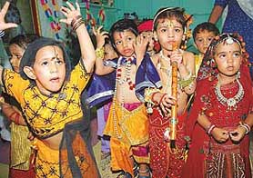 Students of Cherub Foster school, Sector 4, Panchkula, at a function organised in connection with Janamashtmi on the school premises on Thursday. 