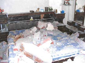 The bedroom of the house where a blast took place in New Hargobind Nagar, Ludhiana