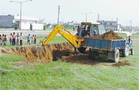Work in progress at the City Centre Project in Ludhiana on Friday